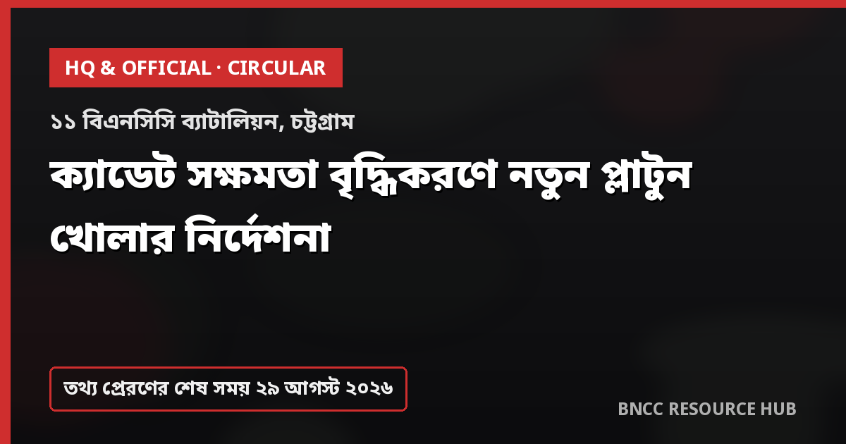 ১১ বিএনসিসি ব্যাটালিয়নের সার্কুলার: ক্যাডেট সক্ষমতা বৃদ্ধিকরণে নতুন প্লাটুন খোলার নির্দেশনা